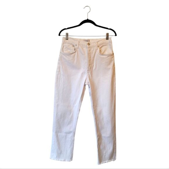 Agolde White Riley Raw Hem Straight Leg Jeans - Picture 1 of 8